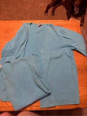 Light Aqua Women's Button Cardigan and Shell Set